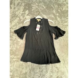 Michael Kors Cold Shoulder Lace Up Bell Sleeve Dress, Size XXS, Black